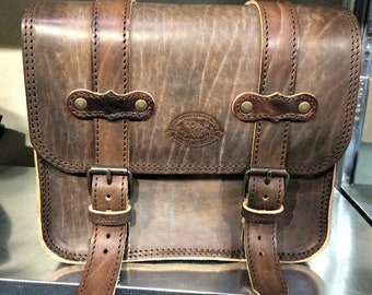 Cod. MONO 110B - Mod. GABRY RIGIDA - Leather bag 4 mm. for custom bikes Steel rear part Made in Italy