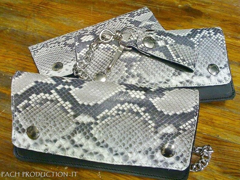 19 x 10 Made in Italy Python leather accordion Biker wallet with chain Mod Long cm