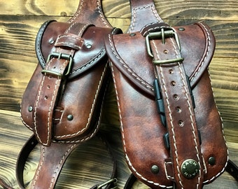 Leather leg bag for bikers, 2 mm leather leg pouch. ANTIQUE BROWN Tuscan vegetable leather with buckle and quick release Made in Italy