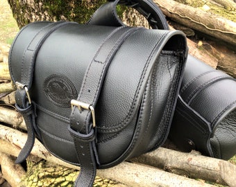 Saddlebag for custom motorcycles, Cod. BISACCIA 103-G hammered dollar leather coupled with leather on the back Made in Italy