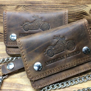 Biker-Geldbörse, KLEINE Biker-Geldbörse aus Leder mit Kette, 13,5 x 10 cm, Kreditkartenhalter, Kartenhalter, Münzhalter, seit 1987, hergestellt in Italien