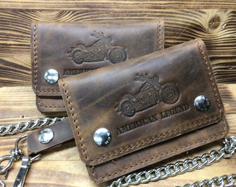 Biker wallet, SMALL leather Biker wallet with chain cm.13,5x10 for credit cards, membership cards, coin purse, Since 1987 Made in Italy