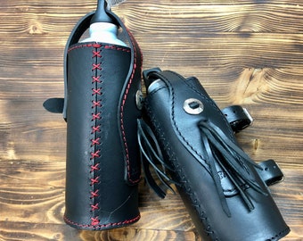 Porta borraccia termica in pelle per forcelle moto da 0,75 - leather thermos flask motorcycle forks 0.75