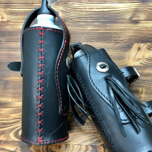 Porte-bouteille thermique en cuir pour fourches de moto 0,75 - Bouteille thermos en cuir pour fourches de moto 0,75