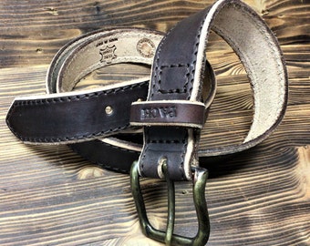 Belt in 4.5 mm natural hand-dyed leather in dark brown color Made in Italy