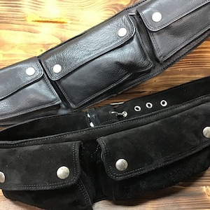Leather belt pouch with 3 pockets and internal zip