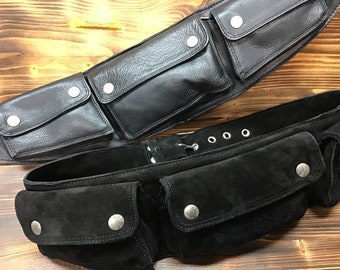 Leather belt bag with 3 pockets and internal zip