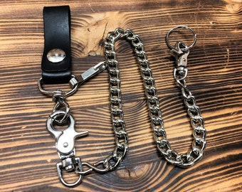 Carabiners with aluminum chain with leather belt loop Made in Italy