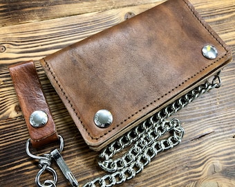 BIKER Wallet 16.5x9.5 cm, Men's leather biker wallet, Herren Leder Biker Geldbörse, 1.5 mm vegetable tanned Tuscan leather Made in Italy