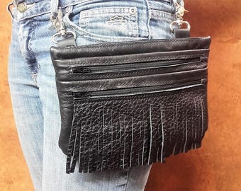 MARSUPIO ZIPPER 003 in real fringed leather JV Made in Italy collection