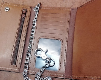 Leather bikers wallet, Biker wallet with chain, thickness 2 mm. Card holder, credit cards, coin purse, Since 1987 Made in Italy