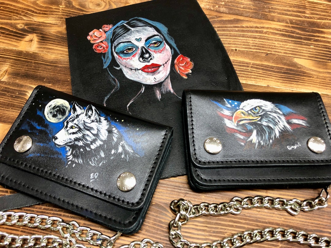 Biker Wallet, Men's and Women's Accordion Leather Bikers Wallet