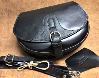 Women's shoulder bag in leather and leather, Model BOMBOM color Black, Handmade Made in Italy