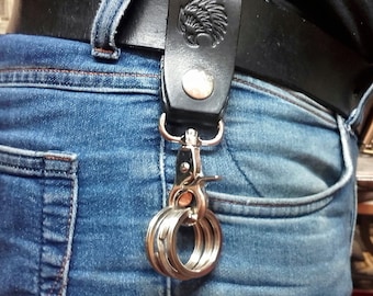 Leather key chain 2 mm. Pz. 50,200,300 - Model 205-B With Carabiner and chrome rings for Made in Italy keys