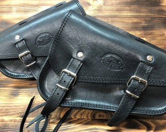 SPORTSTER side bag Moto Custom Harley Iron Forty Eight Roadster Nightster 883 1200, "Mod. Choppers 003 Rigato Leather" 3.5 Made in Italy