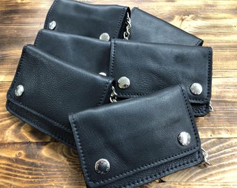 Biker wallet, Leather Biker Wallet with Chain SMALL - GREASE - cm.13,5x10 Card holder, coin holder, Made in Italy