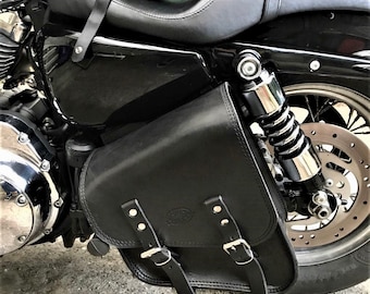 SPORTSTER side bag Mototom cusHarley Davidson Iron Forty Eight Roadster 883 1200, "Mod. Choppers 004" leather 3.5/4 mm. Made in Italy