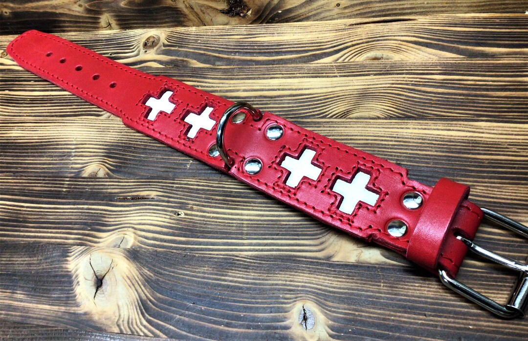St. Bernard Dog Collar and Leash in Red Leather and White Leather Made ...
