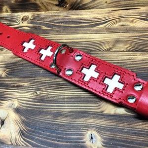 Collar and leash for St. Bernard dog in red leather and white leather Made in Italy