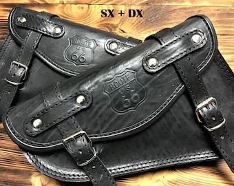 Sportster Motorcycle Custom Bag Harley Iron Forty Eight Roadster Nightster 883 1200." Mod. Choppers 009C" Leather 3/3.5 mm.  SX and DX Made in Italy