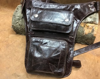Leather bum bag with adjustable belt model ANGY 003 Vintage Brown Leather JV Line hand cut Made in Italy