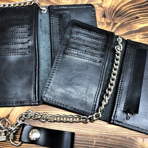Portafoglio in pelle nero spessore 1.5/2mm con porta tessere, porta monete, porta soldi,"Mod. BIKERS CARD" fatto a mano Made in Italy
