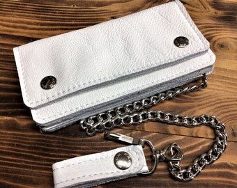 Biker leather wallet, white leather biker wallet, thickness 1.5 mm. coin holder, card holder, credit card pockets, Made in Italy