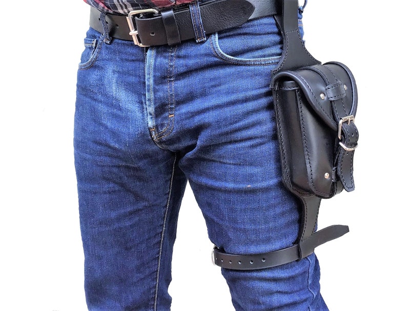 Leather Leg for Bikers Leather Leg Pouch 2.53 Mm. BLACK Etsy