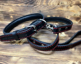 Leather dog collar, Leather dog collar 4 mm. lined with handmade leather and inner feather rubber Made in Italy