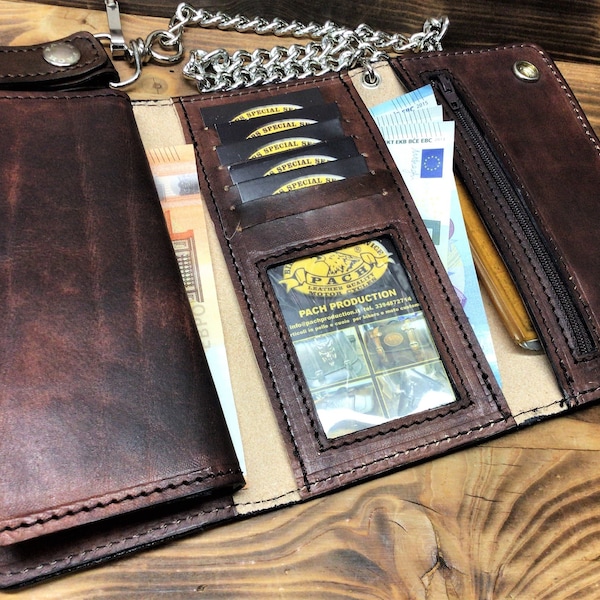Biker wallet, Men's leather wallet, men's leather wallet, biker wallet with chain, credit card holder, coin wallet Made in Italy