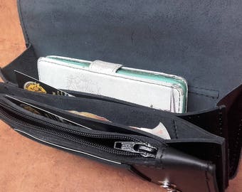 Phone wallet, Biker wallet by phone, leather belt loop, with gusset, coin holder, card holder, Made in Italy