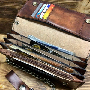 Carteira de motociclista masculina, Carteira de motociclista, Espessura 1,5 mm com corrente, porta-cartão de crédito, porta-moedas, porta-cartões Longo 19 x 10 cm Fabricado na Itália.