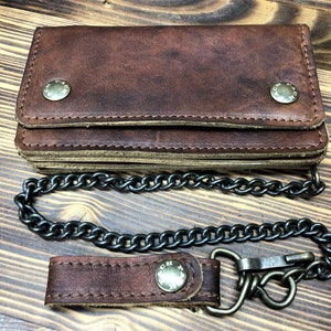 Men's biker wallet in antique brown greased, handmade, Made in Italy