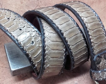 Python belt, leather back, height 4 cm. Made in Italy