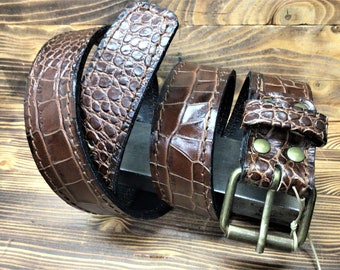 Men's leather belt covered in brown coconut leather, handmade, Made in Italy