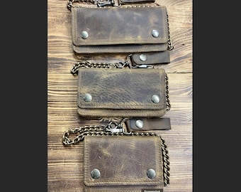 Biker wallet, Men's accordion biker wallet in 1.5" vintage leather, with pockets for money, card holder, coin purse, Made in Italy