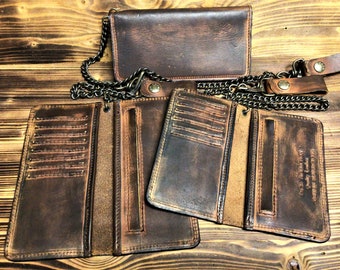 Wallet in hand-dyed leather with card holder, "Mod. BIKERS CARD" handmade Made in Italy