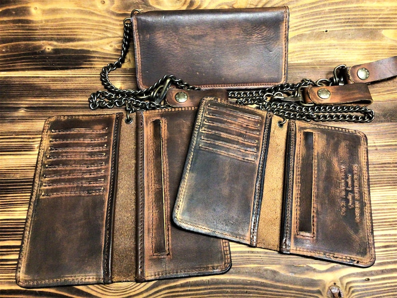 Wallet in hand-dyed leather with card holder, Mod. BIKERS CARD handmade Made in Italy image 1