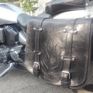 Code MONO 116C / Mod. DIABLO - Leather bags 4 4.5 mm motorcycle custom steel behind lid long double maximum Waterproofness Made in Italy