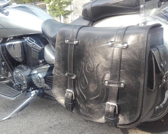 Code MONO 116C / Mod. DIABLO - Leather bags 4 4.5 mm motorcycle custom steel behind lid long double maximum Waterproofness Made in Italy