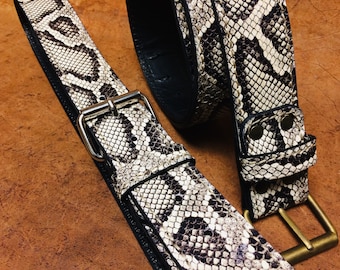 Belt in real python, first and Tuscan leather, rock color, width 5 cm. only Made in Italy, handmade