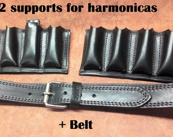 Harmonica holder for harmonica players, in 2 mm leather. Italian vegetable tanned, thread color of your choice, handmade Made in Italy