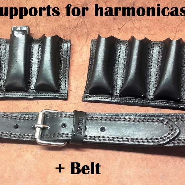 Harmonica holder for harmonica players, in 2 mm leather. Italian vegetable tanned, thread color of your choice, handmade Made in Italy