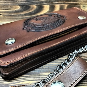 Cartera biker de piel, Cartera biker de piel italiana con cadena, Modelo largo cm. 19x10, Monedero, tarjetas de crédito Made in Italy