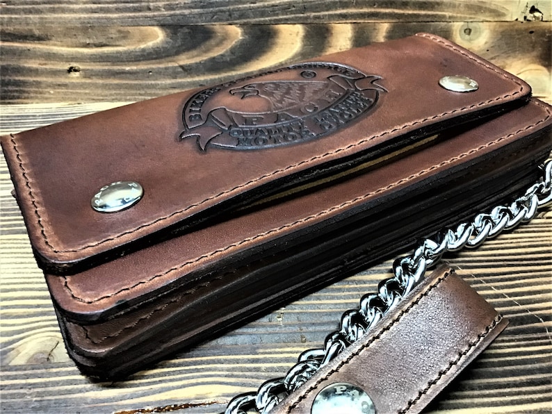 Porte-monnaie Cuir Buffle Motard Avec Chaîne - Protection RFID, Porte-cartes Amovible, Style Vintage