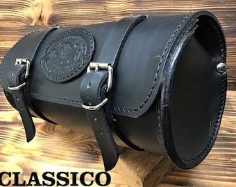 Tool barrel, for custom motorcycles LARGE ROUND Roller in vegetable tanned leather 3.5,4 mm. Size 30 x 14 cm. Made in Italy