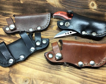 Leather knife holder, hand-sewn quick release leather knife holder with nickel-plated brass rivets HANDMADE Made in Italy