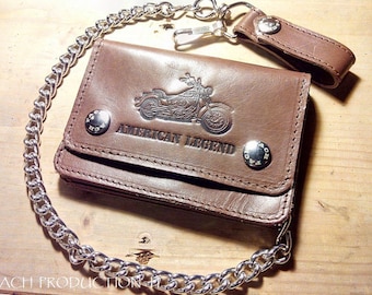 Biker wallet, Leather Biker wallet with chain SMALL cm.13.5x10 credit card holder, cards, coin purse, Since 1987 Made in Italy