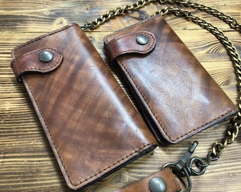 Hand-dyed leather wallet with card holder "Mod. BIKERS CARD BIS Rigato" plus handmade closing button Made in Italy