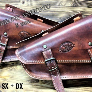 SPORTSTER side bag Motorcycle Custom Harley Iron Forty Eight Roadster 883 1200, "Mod. Choppers 003B" Leather 2 mm. hand dyed Made in Italy